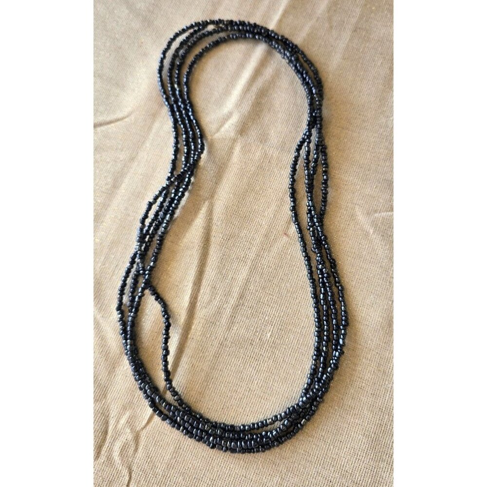 Black Hematite Beaded Necklace 100" Lobster Clasp Closure.